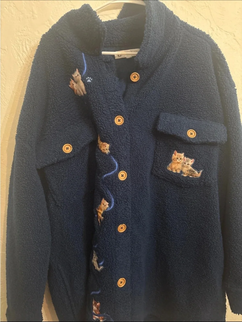 The Bradford Exchange Navy Blue Sherpa Jacket with Kitten Embroidery
